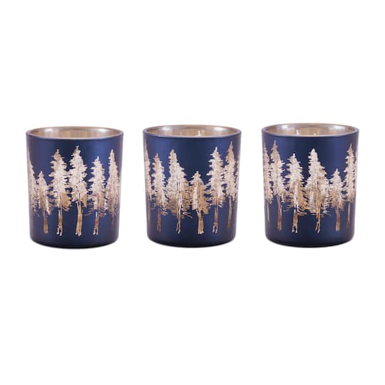 Melrose Pine Tree Print Votive Candle Holders, 3ct.